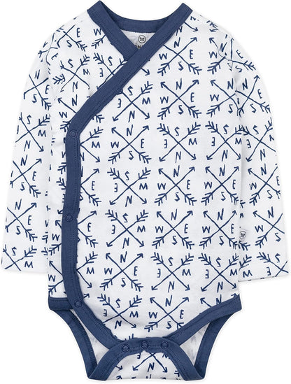 HonestBaby unisex-baby 3-pack Long Sleeve Side-snap Kimono Bodysuits Organic Cotton for Infant Baby Boys, Girls, Unisex