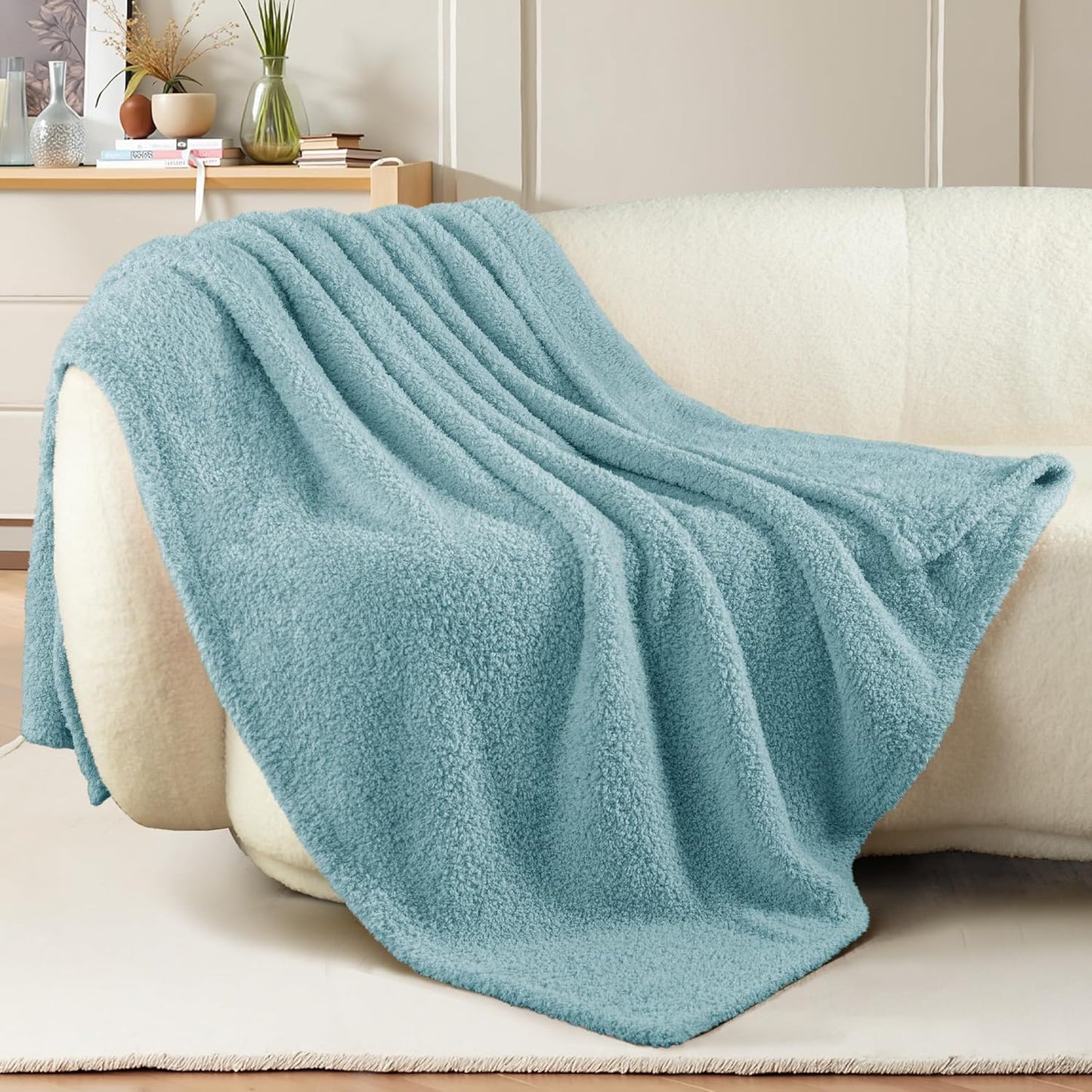 Exclusivo Mezcla Fleece Throw Blanket for Couch Sofa, Soft Warm and Fluffy Blankets for Women Men Girls Kids, Suitable for All Seasons, Slate Blue, 50x60 Inches