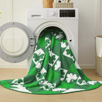CYMULA St. Patrick's Day Knit Throw Blanket - Super Soft Lightweight Plush Shamrock Clover Blanket