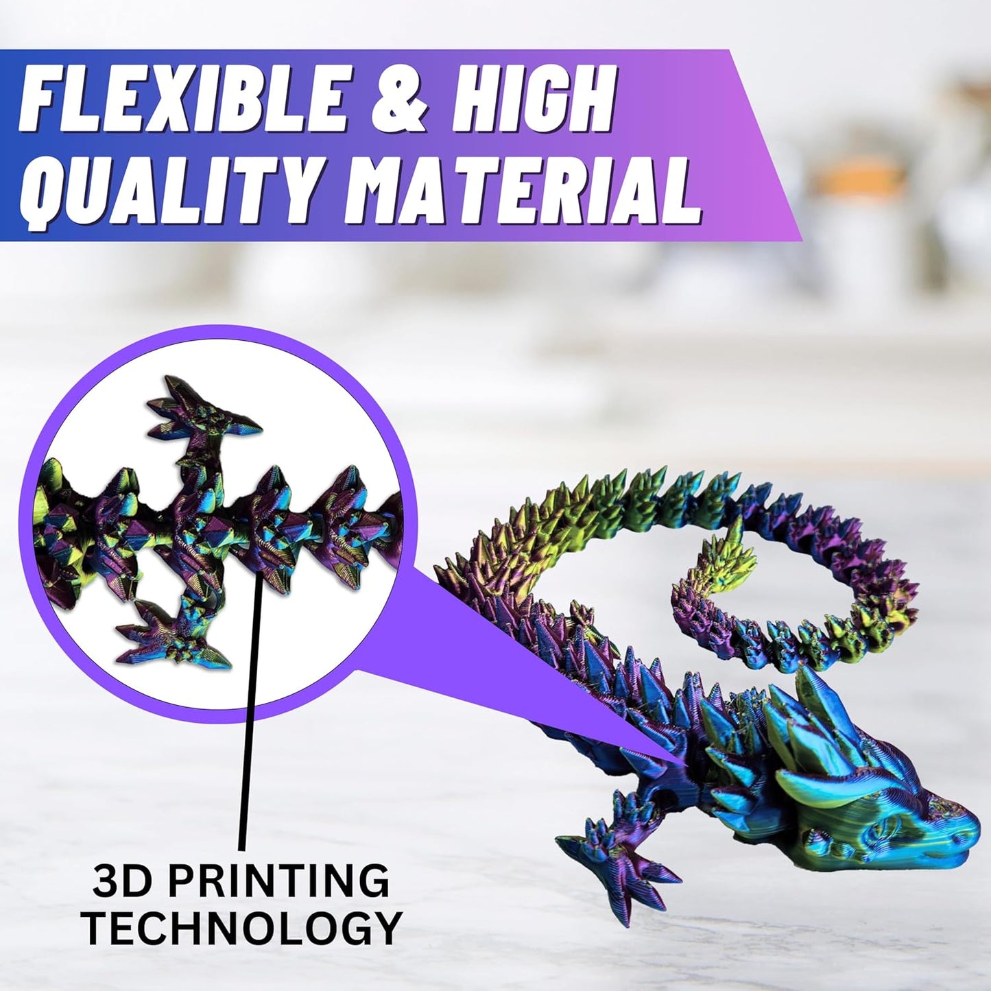 Large 20" Color-Morphing Dragon (New Version) Made in USA - Articulated Pets Dragon (RAINBOW NO EGG)