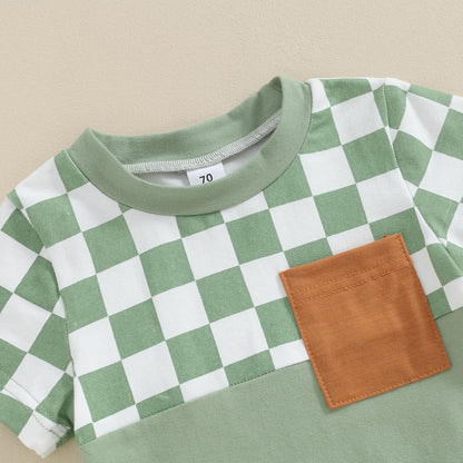 fhutpw Baby Toddler Boy Clothes Summer Outfits 6 12 18 24 Months Patchwork Short Sleeve T Shirt & Shorts Sets with Pockets