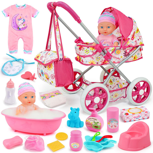 Qirptey Baby Doll Stroller Set Toys for Girls Toddlers 3-5 4-6 5-7