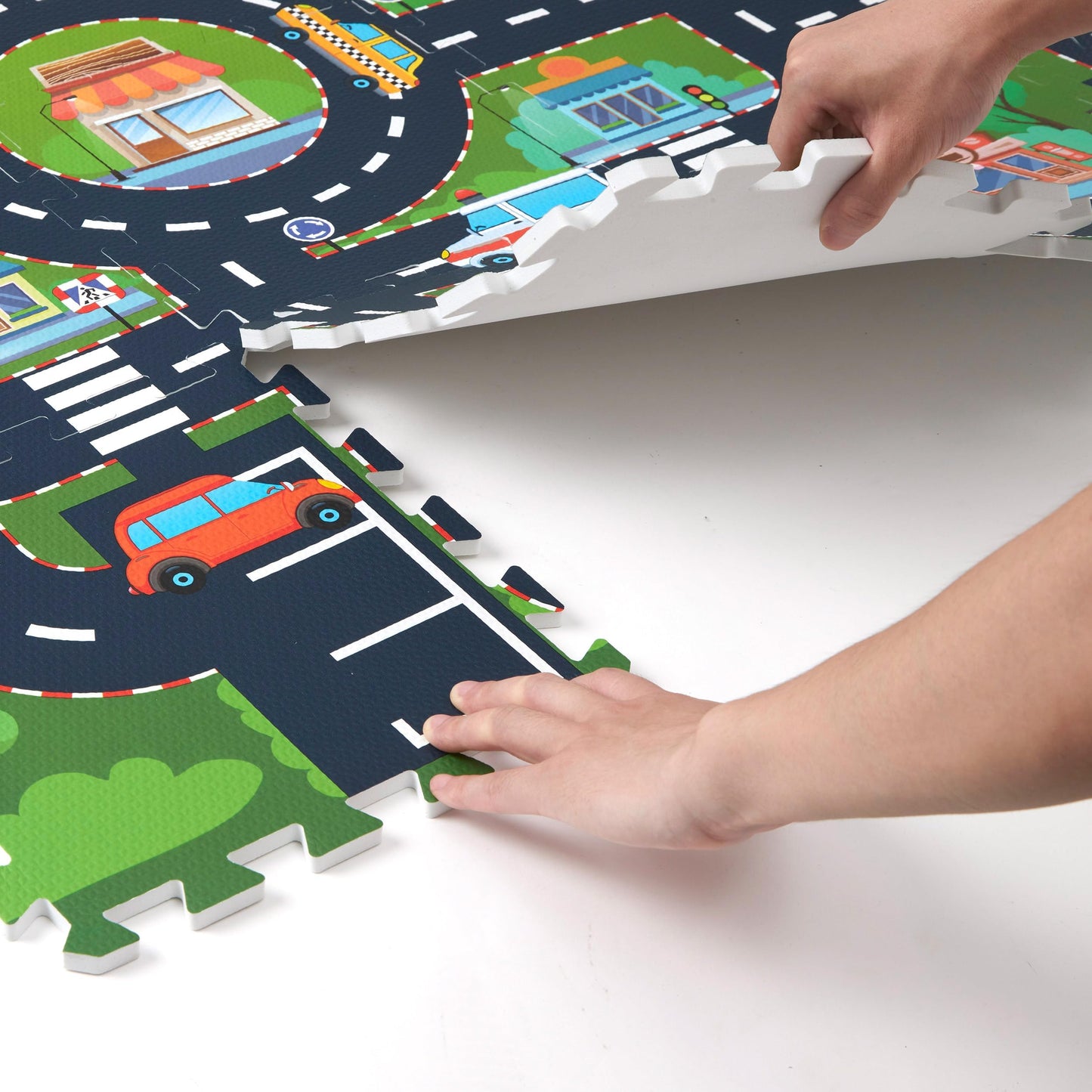 PLAY 10 Foam Play Mat for Baby, Interlocking Foam Tiles, City Road Track Puzzle Mat 12 Pieces