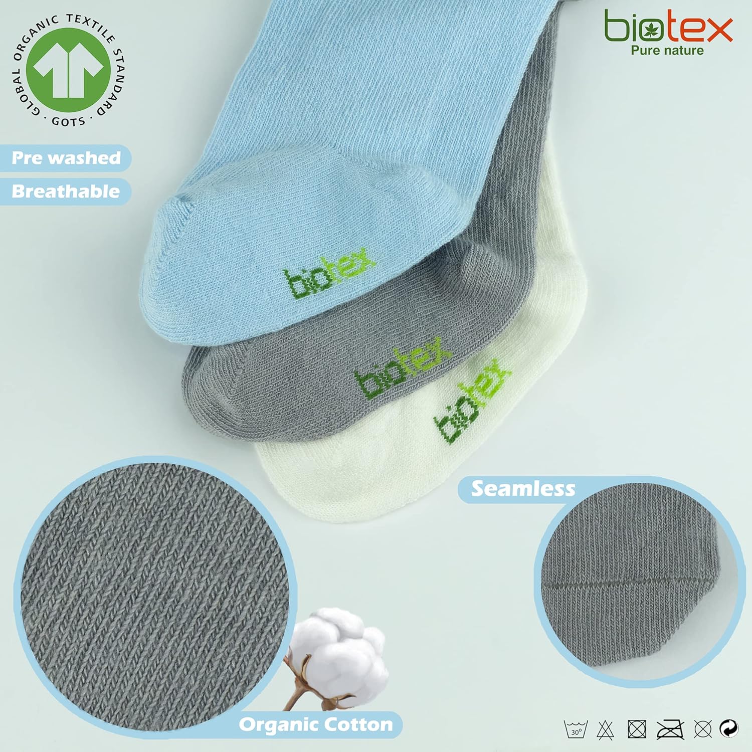3 Pairs Organic Cotton Baby Girl and Boy Tights for Winter, Seamless Newborn Leggings, Toddler