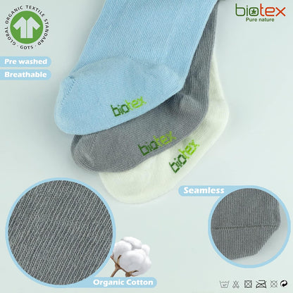 3 Pairs Organic Cotton Baby Girl and Boy Tights for Winter, Seamless Newborn Leggings, Toddler