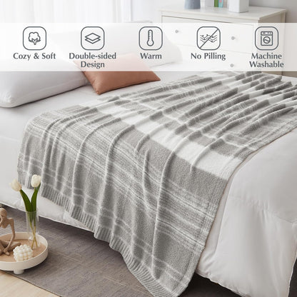 WRENGONGE Light Grey Throw Blanket, 50x70 Soft Cozy Striped Throw Blankets for Couch, Sofa, Bed