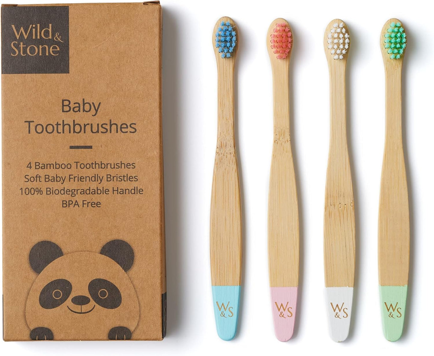 Wild & Stone Organic Baby Bamboo Toothbrushes | 4 Pack | Soft Bristles | 100% Compostable Handle |