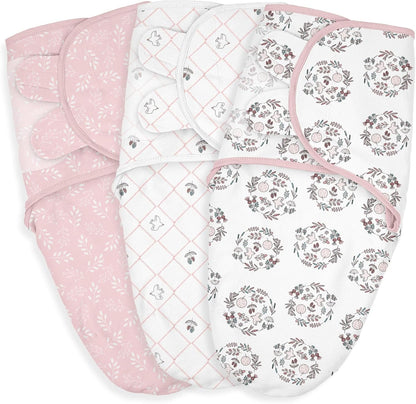 Baby Swaddle Sacks, 3-Pack Newborn Organic Cotton Swaddle Wrap, Adjustable Swaddling Blankets