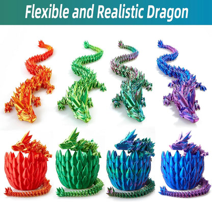 12inch 3D Printed Dragon Egg,Mystery Crystal Dragon Fidget Toys,Articulated Dragon,Home Desk Decor Easter Surprise Dinosaur Eggs,Adults Fidget Toys for Autism/ADHD (Black Red)