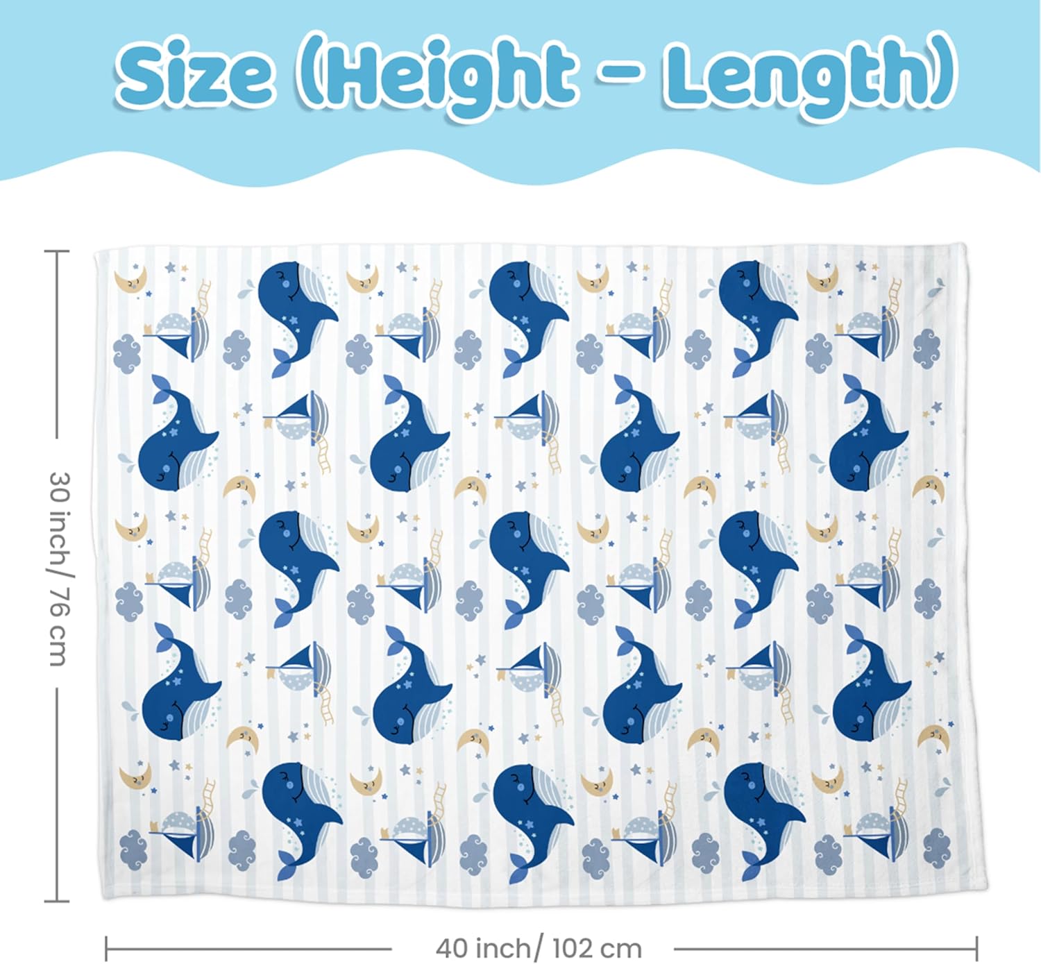 Whale Kid Blanket for Boys or Girl 30x40 - Soft Kids Throw Minky Blankets with Dotted Backing