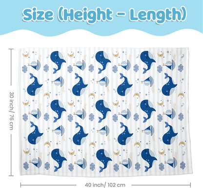 Whale Kid Blanket for Boys or Girl 30x40 - Soft Kids Throw Minky Blankets with Dotted Backing