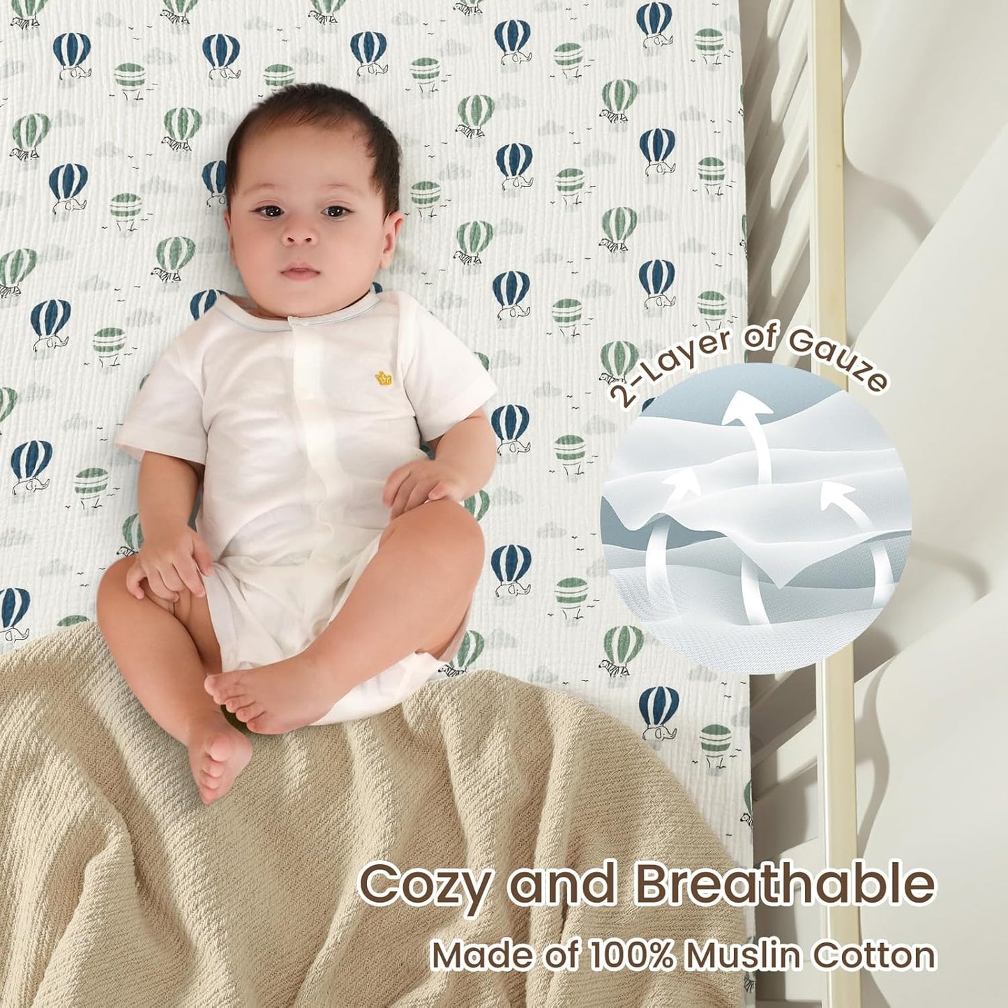 david's kids Muslin Crib Sheets for Boys Girls, 2 Pack 100% Cotton Soft Breathable Fitted Baby