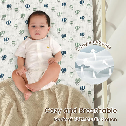 david's kids Muslin Crib Sheets for Boys Girls, 2 Pack 100% Cotton Soft Breathable Fitted Baby