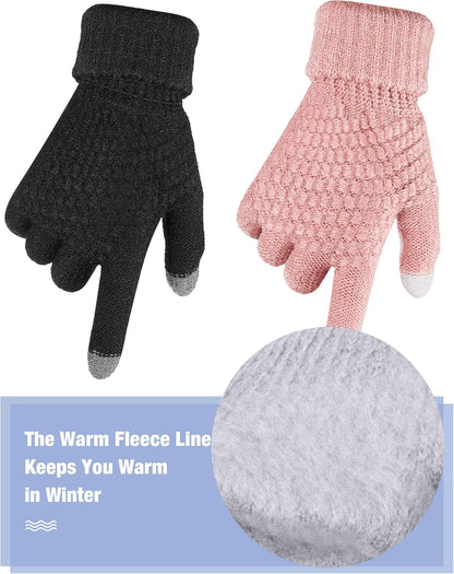 Geyoga 2 Pairs Women's Winter Touch Screen Gloves Soft Warm Fleece Lined Knit Elastic Cuff Winter Texting Gloves