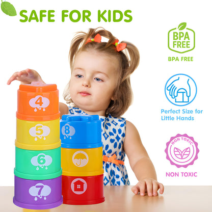 Wanonoo Stacking Cups Baby Toy Set, Nesting Stacking Toys for Toddlers 1-3 Montessori Toys for 1