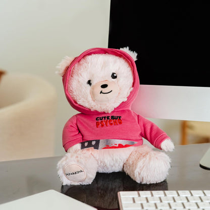 Cute but Pyscho Unbearable Plushie, Comical Plush Teddy Bear Collectible, Funny Pun Meme Gag Gift, White Elephant, Stocking Stuffer,Emotional Support, Fun Desk Accessory, Weighted Base for Display