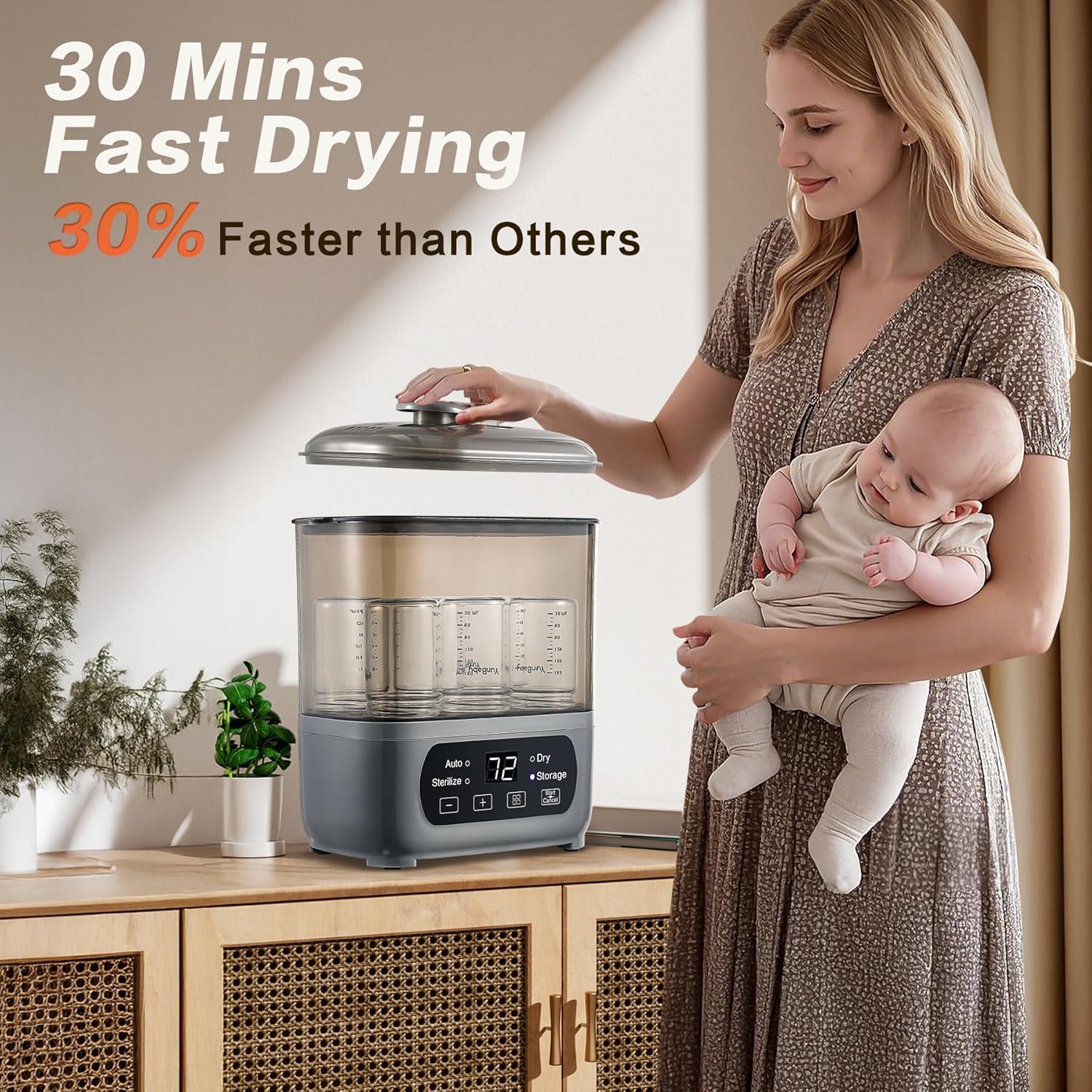 4-in-1 Baby Bottle Steamer and Dryer, Electric Steamer with Fast Drying, Universal Fit for All