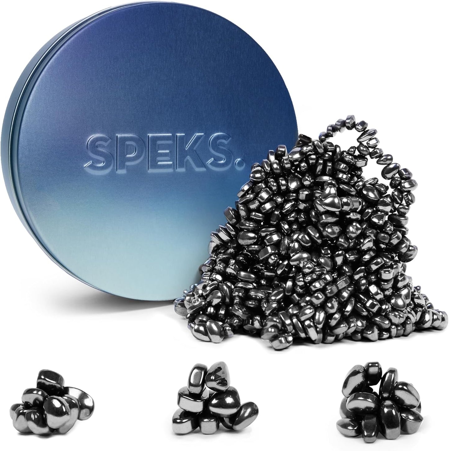 Speks Crags Ferrite Putty | Over 1,000 Smooth Ferrite Stones in a Metal Tin | Fun Quiet Fidget Toys for Adults and ADHD Desk Toys for Office | Blue Gradient, Large