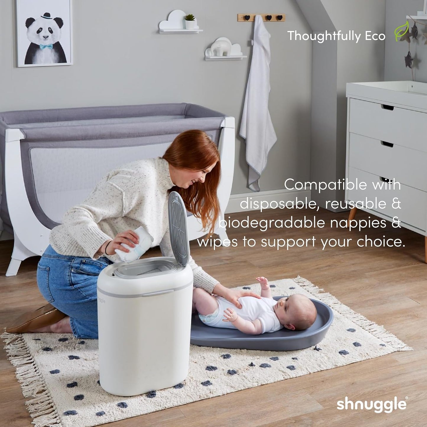 Changing Essentials Bundle - Squishy Changing Mat Grey + Eco-Touch Diaper Bin + Better Bag Liners - Wipeable, Odor-Locking, Eco-Friendly, No Costly Refills