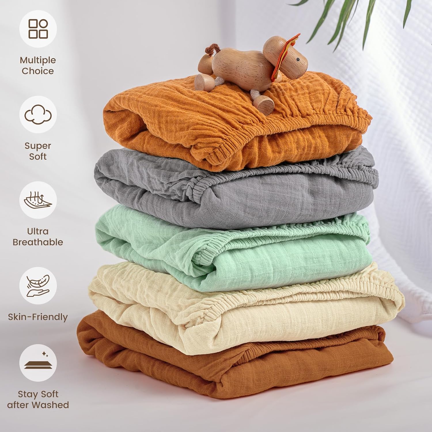david's kids Muslin Crib Sheets for Boys Girls, 2 Pack 100% Cotton Soft Breathable Fitted Baby