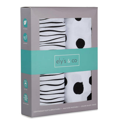 Changing Pad Cover Set | Cradle Sheet 2 Pack 100% Jersey Cotton Black and White Abstract Stripes and Dots by Ely's & Co