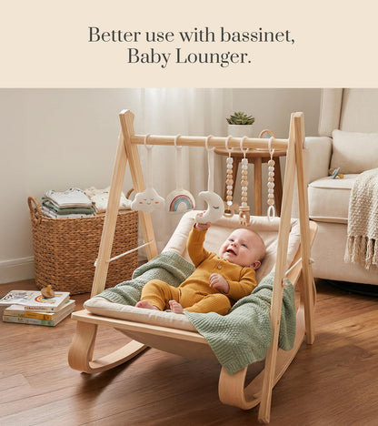 Mallify Wooden Baby Gym with 6 Gym Toys, Foldable Baby Play Gym, Natural Pine Wood Play Gym, Frame
