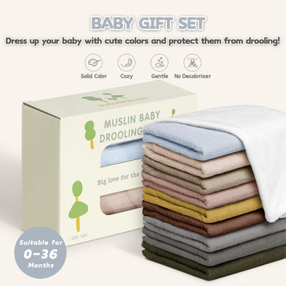 Susurration Muslin Baby Bibs 10Pack Baby Bandana Drool Bibs Soft Adjustable Newborn Bibs for Unisex Baby Girls & Boys (Basic)
