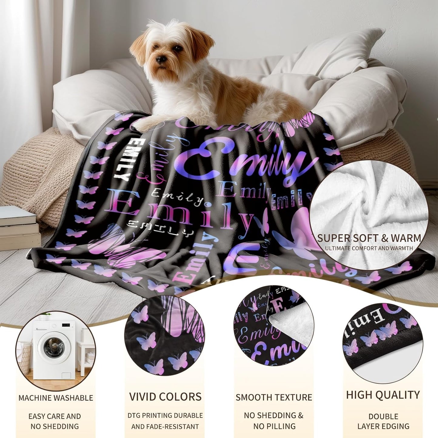 Ship Next Day, Custom Name Blanket - Printed in USA, Personalized Baby Blankets for Girls, Baby