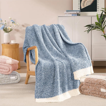 WRENSONGE Throw Blanket Cationic Dyeing Blue Soft Cozy Fluffy Warm Hand Made Throw Blankets for