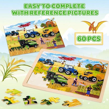 Wooden Puzzles for Kids Age 3 4 5 Year Old, 6 Pack 60 Pcs Toddler Jigsaw Puzzles for Girl Boy Animals Space Activities Preschool Learning Educational Birthday Gift Travel Autistic Wooden Toys
