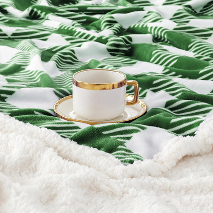 Touchat Sherpa Plaid Twin Blanket 60" X 70", Fuzzy Fluffy Soft Cozy Throw Blanket, Twin Size Plush Fleece Flannel Plush Microfiber Blanket for Couch Bed Sofa (GreenWhite)