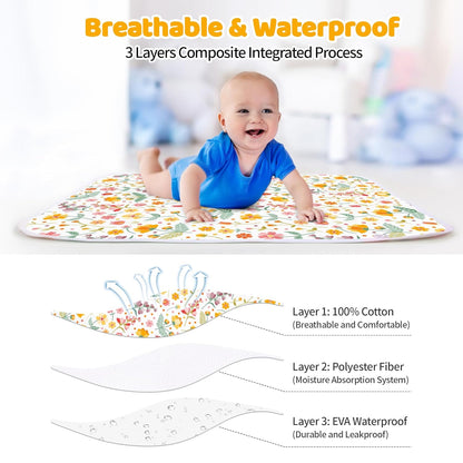 Diaper Changing Pads for Baby, Flower Change Mat, 3Layers Waterproof Change Pad Foldable Absorbent Mats for Women, Reusable Incontinence Underpads for Patient 24''x30''