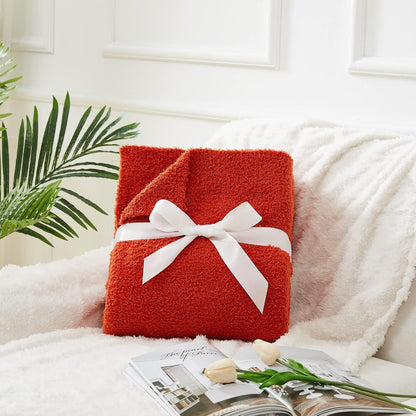 CYMULA Knit Fall Throw Blanket for Couch Orange-Super Soft Lightweight Plush Fuzzy Fluffy Cozy