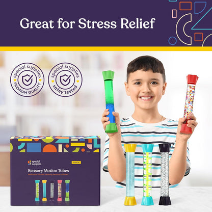 Special Supplies Liquid Motion Bubbler Toy Cool Tubes 5-Pack Colorful Hourglass Timer with Droplet Movement, Bedroom, Sensory Play, Cool Home or School