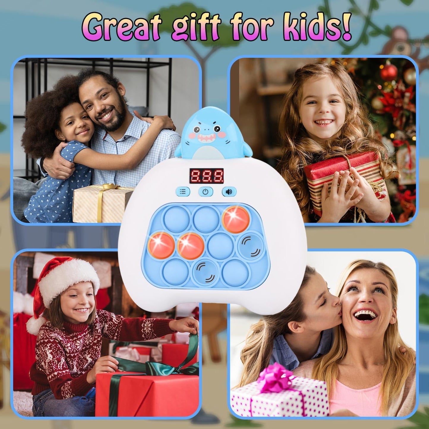 Quick Push Console Game, Pop Game Light up Fidget Toy, Handheld Puzzle Game Fast Push Bubble Game with Game Clearance Screen for Kids Teens Adults (Shark)