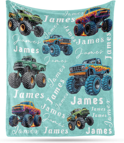 Ship Next Day, Personalized Truck Blanket - Printed in USA, Custom Name Blankets for Kids with Big