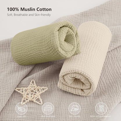 Bearmoss Muslin Mini Crib Sheets for Pack N Play Mattress - 100% Cotton - 38"x24" Soft Breathable