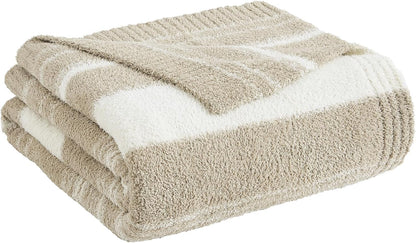 WRENGONGE Khaki Throw Blanket, 50x70 Soft Cozy Striped Throw Blankets for Couch, Sofa, Bed, Travel