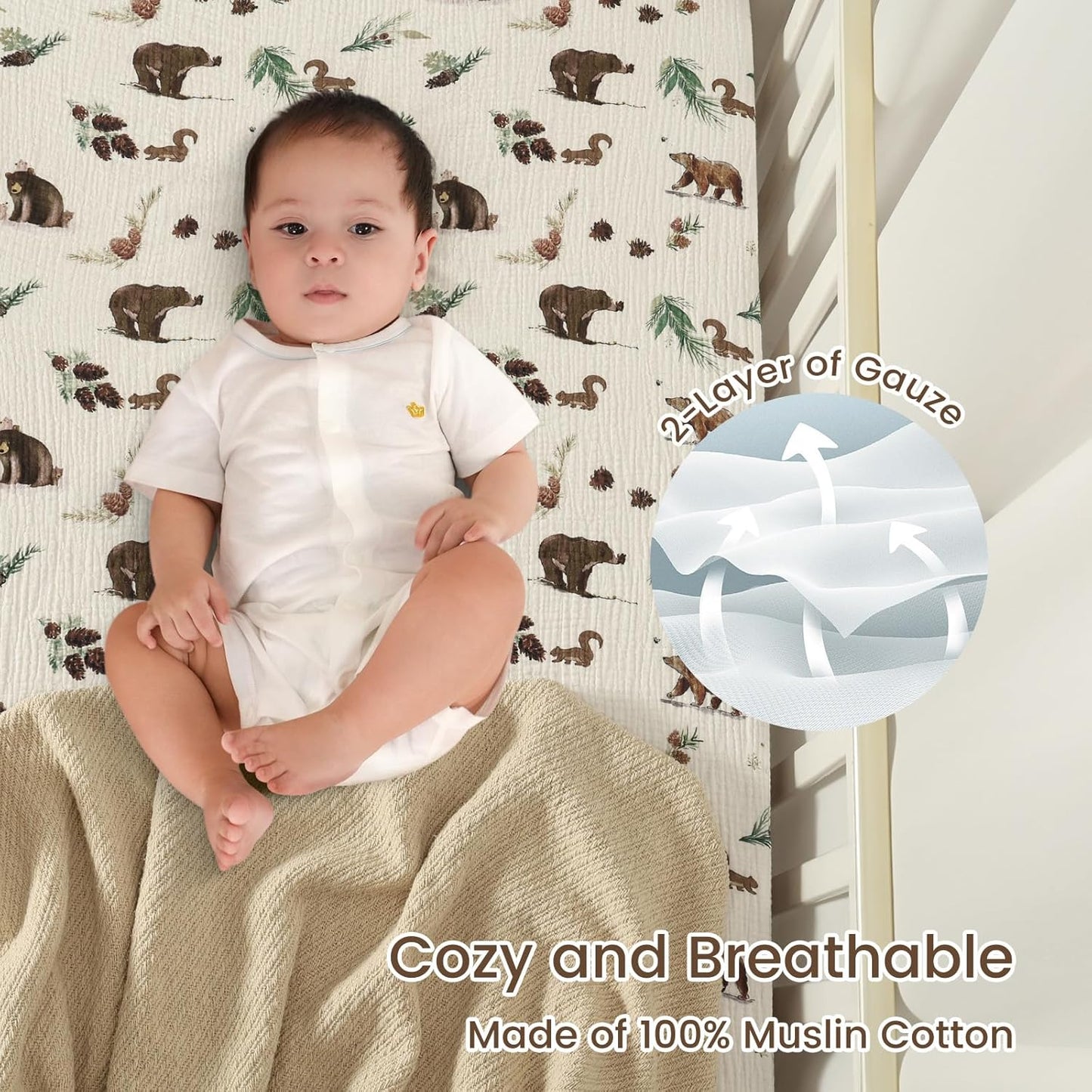 david's kids Muslin Crib Sheets for Boys Girls, 2 Pack 100% Cotton Soft Breathable Fitted Baby