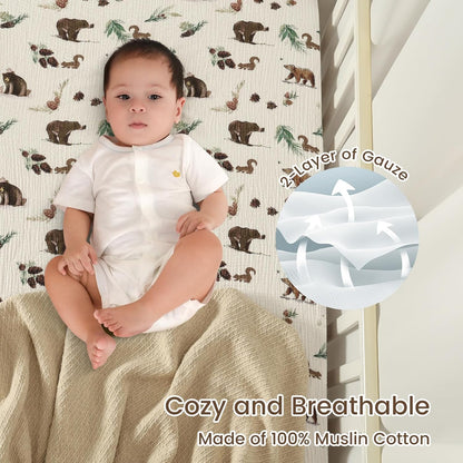david's kids Muslin Crib Sheets for Boys Girls, 2 Pack 100% Cotton Soft Breathable Fitted Baby