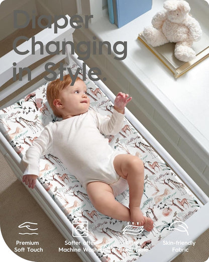 Extra Stretchy Changing Pad Cover, TotBasic Ultra Soft Premium Jersey Knit Changing Pad Sheets, Pink Prints for Baby Girls, Fits All Standard Changing Tables/Dresser Tops - 2 Pack (Whale + Giraffe)