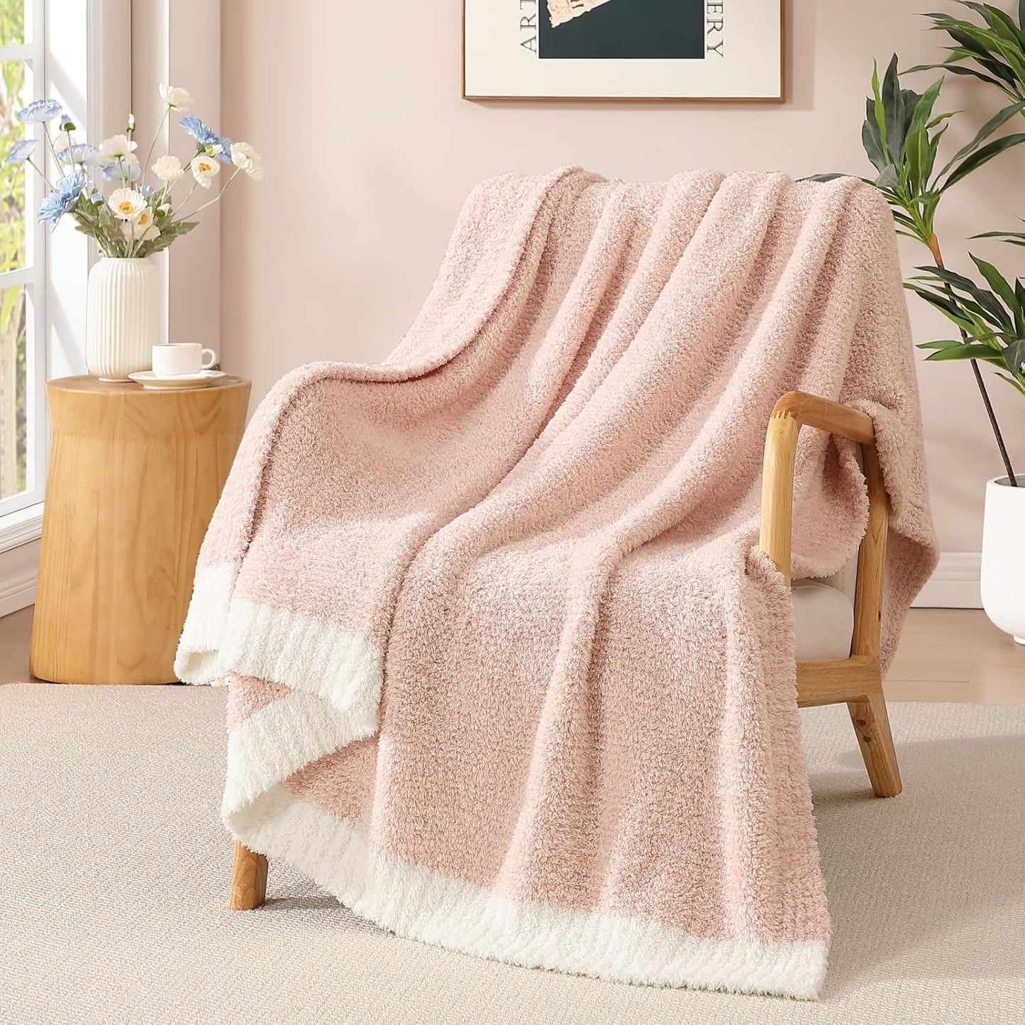WRENSONGE Throw Blanket Cationic Dyeing Pink Soft Cozy Fluffy Warm Hand Made Throw Blankets for