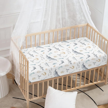 Underwater World Whale Fitted Crib Sheet Ocean Animals Baby Crib Sheet Fit Standard Crib and Toddler Mattress,Crib Mattress Sheets for Boys Girls 28"x52"
