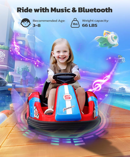 ELEMARA Bumper Cars for Kids with Big Wheels, 2.2 Mph, 12v Electric Ride On Toys with Remote Control, 360 Degree-Spin Bumper Car for Toddlers with DIY Stickers, Bluetooth, Music, LED Light, Red