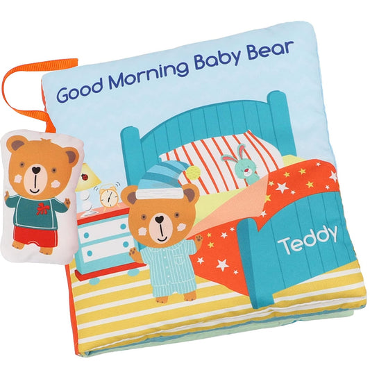 Teddy Bear Baby Toy Cloth Crinkle Books for Babies Infant Toddler, Soft Toys 0-6-12 Months Activity Tummy Time Mirror Toy, Gifts for Boys Girls Baby Shower, 1-2-3 Years Old-Morning