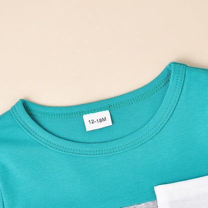 Baby Boy Clothes Toddler Boy Summer Outfits Short Sleeve Patchwork Top T-shirt & Pocket Pant Set 2 Piece 12 Months-4T
