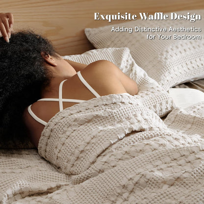 PHF 100% Cotton Waffle Weave Blanket Twin Size, Soft Lightweight Breathable Cozy Summer Blankets for Bed, Luxury Aesthetic Woven Bedding for Home Decor, 66"x90", Oatmeal