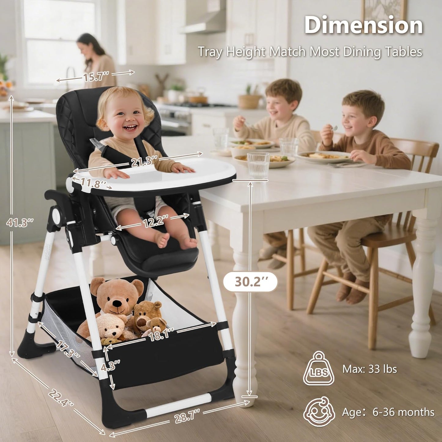 Kinder King Convertible Baby High Chair, Adjustable Feeding Chair for Babies and Toddlers with
