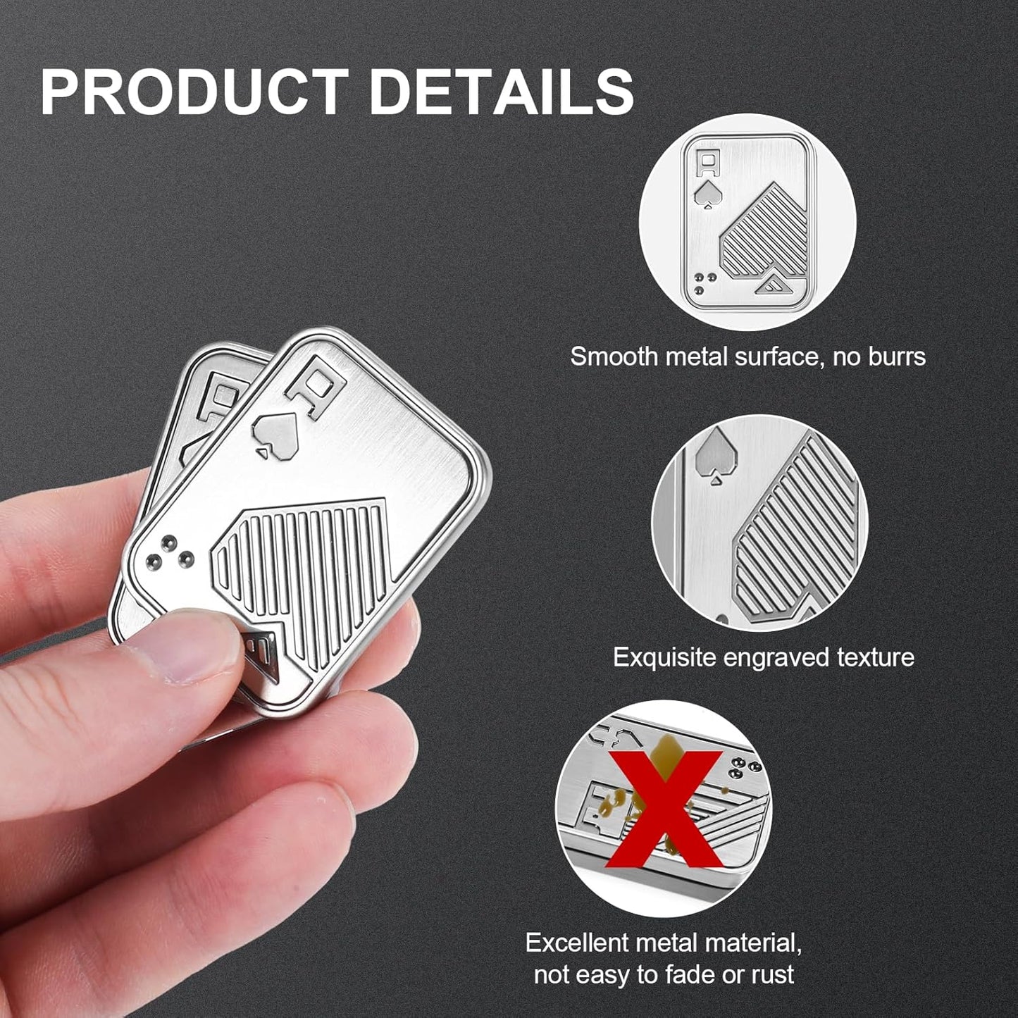 2Pcs Metal Fidget Slider, Metal Fidget Toy Fidget Slider for Adults Magnet Fidget Toy EDC Fidget Clicker Metal Poker Push Card Fidget Slider Stress Relief Toy,Silver
