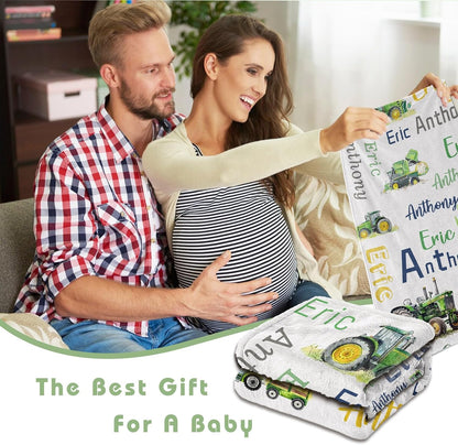 Personalized Blanket for Boy Newborn Custom Tractor Baby Blanket with Name Customized Gift for Baby Shower Christmas Birthday Gifts